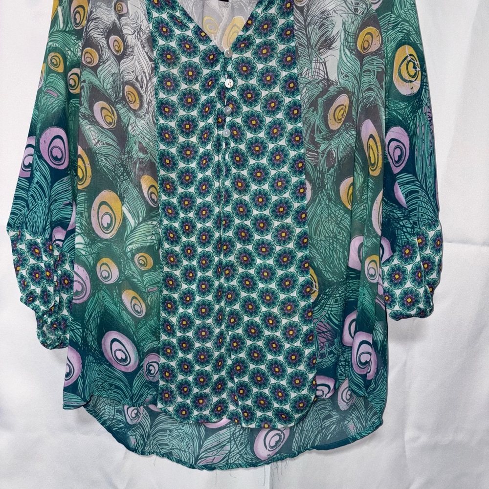 Chic Sheer Peacock Print Blouse